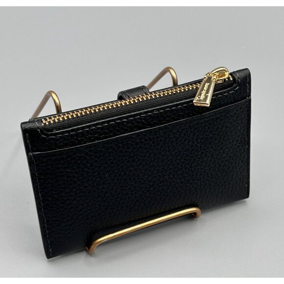 Kate Spade KH156 Knott Zip Card Holder Black Pebbled Leather Gold Hardware NWOT - Picture 2 of 15